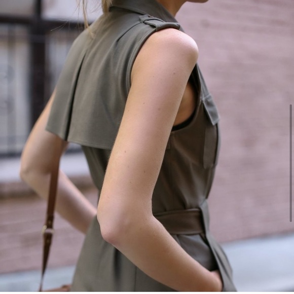 Olivia Palermo Chelsea28 Long Military Olive Green Vest Dress Medium - Picture 3 of 10